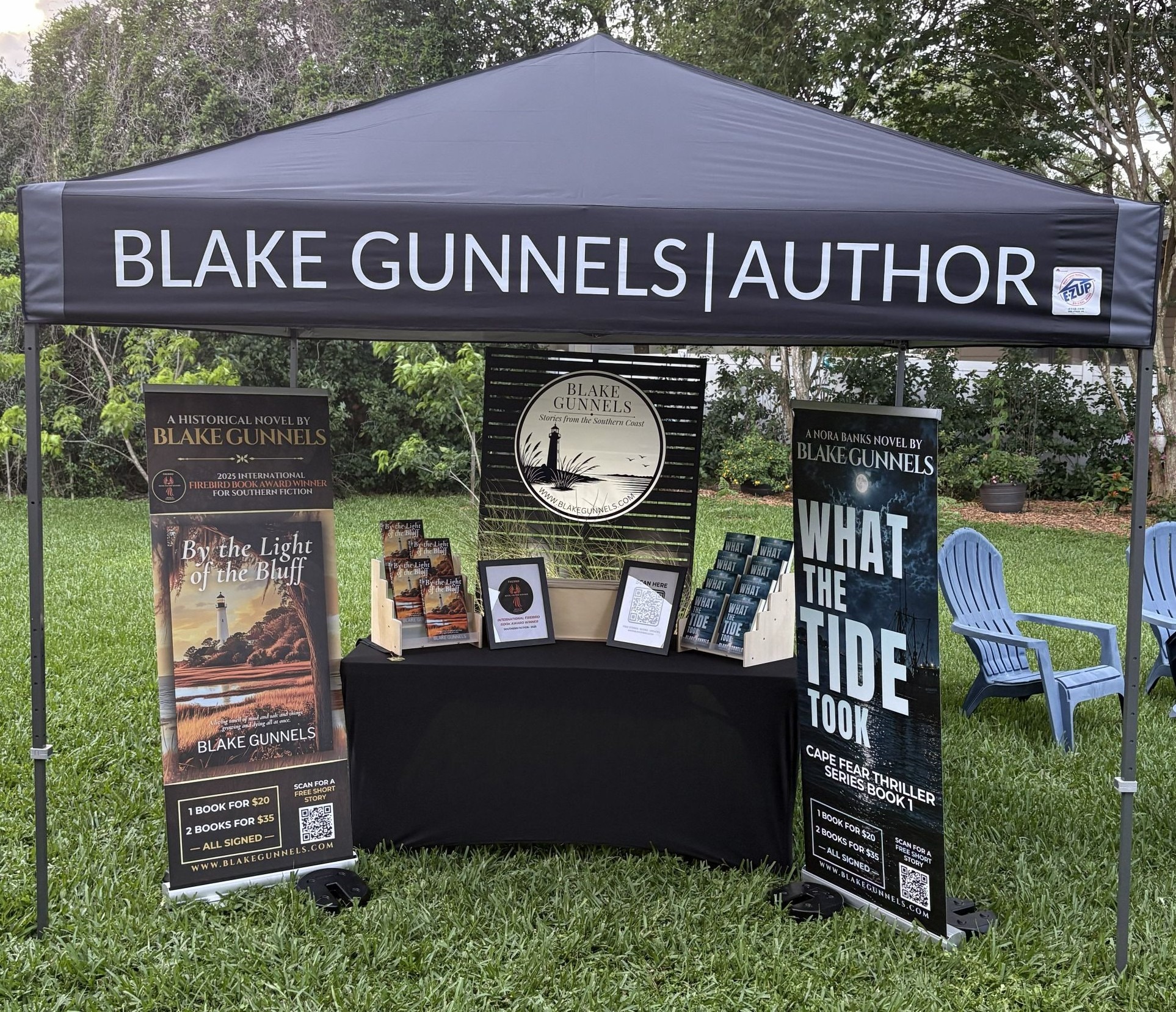 Blake Gunnels author booth at an event
